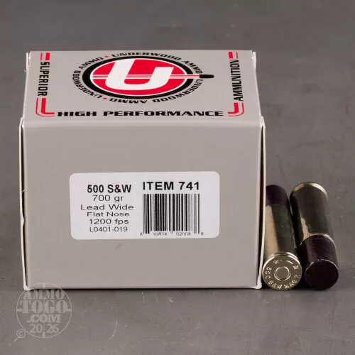 20rds – 500 S&W Underwood 700gr. Wide Flat Nose Hard Cast Ammo
