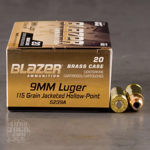 20rds – 9mm Blazer Brass 115gr. JHP Ammo