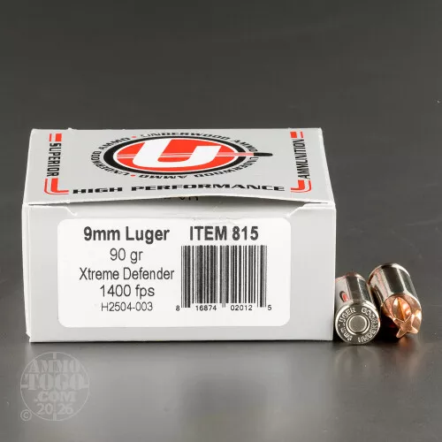 20rds – 9mm Underwood 90gr. Xtreme Defender Ammo