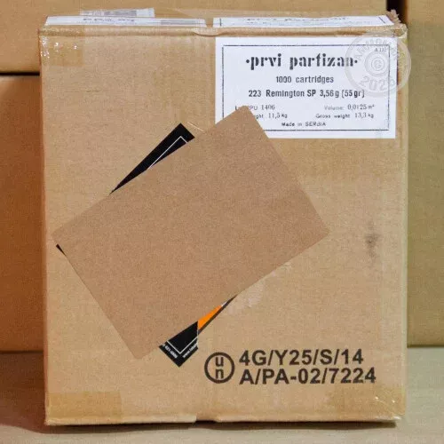 .223 REMINGTON PRVI PARTIZAN 55 GRAIN SP (1000 ROUNDS)