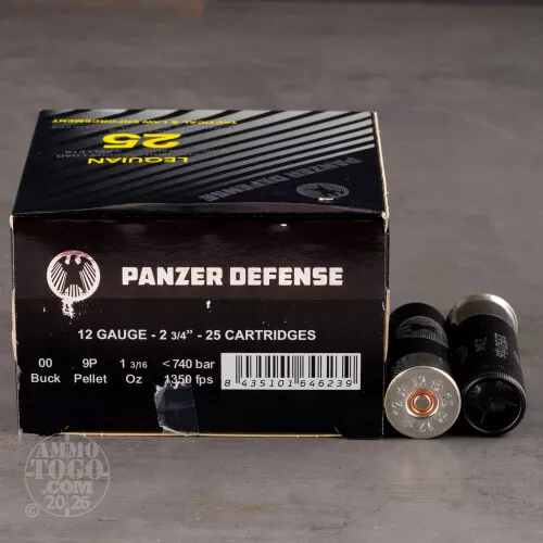 250rds – 12 Gauge Panzer Defense Lequian Special HV 2-3/4" 9 Pellet 00 Buckshot Ammo
