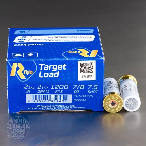 250rds – 12 Gauge Rio Target Load Light 2-3/4" 7/8oz. #7.5 Shot Ammo