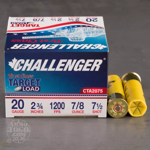 250rds – 20 Gauge Challenger 2-3/4" 7/8oz. #7.5 Shot Ammo