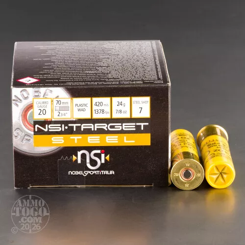 250rds – 20 Gauge NobelSport 2-3/4" 7/8oz. #7 Steel Shot Ammo