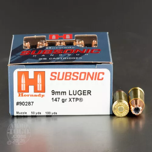 250rds – 9mm Hornady Subsonic 147gr. XTP Ammo