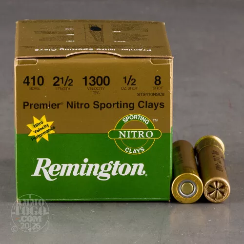 25rds – 410 Bore Remington Premier Nitro Sporting Clays 2-1/2" 1/2oz. #8 Shot Ammo