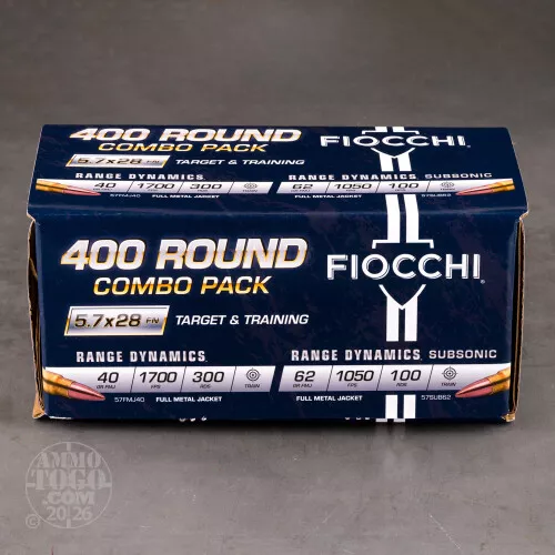400rds – 5.7x28mm Fiocchi Combo Pack 40gr. FMJ & 62gr. FMJ Ammo