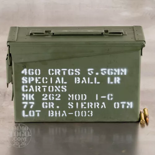 460rds – 5.56x45 Black Hills 77gr. OTM Mk 262 MOD 1-C Ammo in Ammo Can