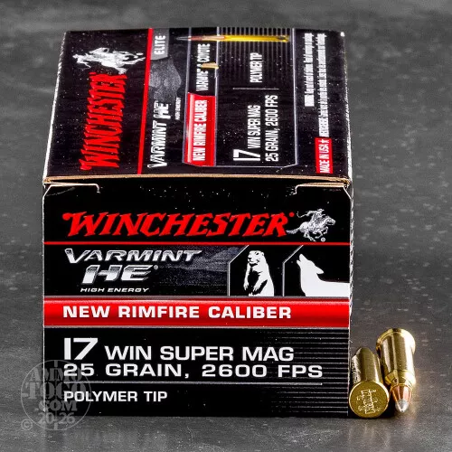 500rds – 17 WSM Winchester Varmint HE 25gr. Polymer Tip Ammo