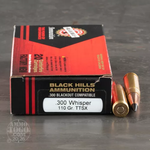 500rds – 300 AAC Blackout Black Hills 110gr. TTSX Ammo