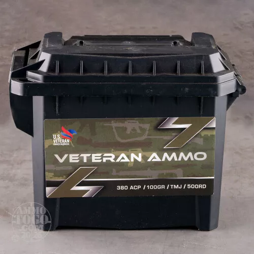 500rds – 380 Auto Veteran Ammo 100gr. TMJ Ammo in Field Box