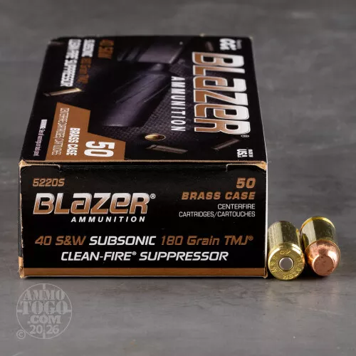 500rds – 40 S&W Blazer Brass Clean-Fire Suppressor 180gr. TMJ Ammo