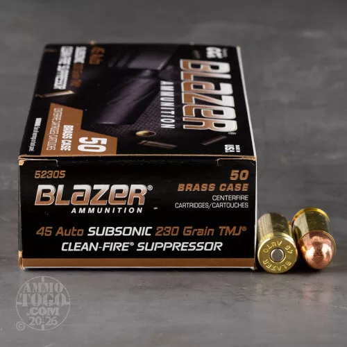 500rds – 45 ACP Blazer Brass Clean-Fire Suppressor 230gr. TMJ Ammo