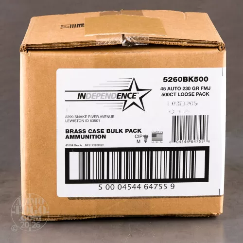 500rds – 45 ACP Independence 230gr. FMJ Ammo