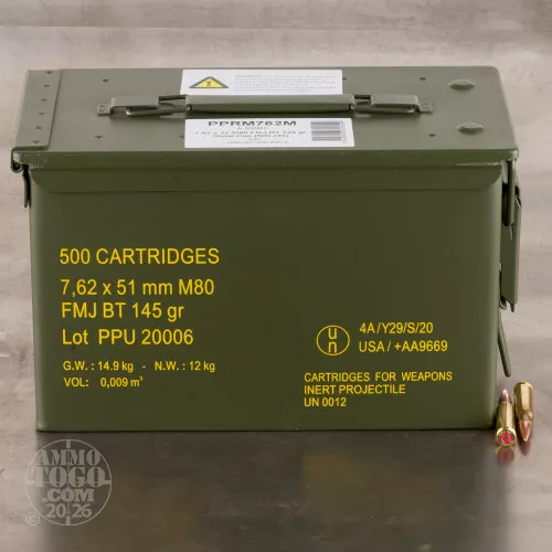 500rds – 7.62x51 Prvi Partizan 145gr. FMJBT Ammo in Ammo Can