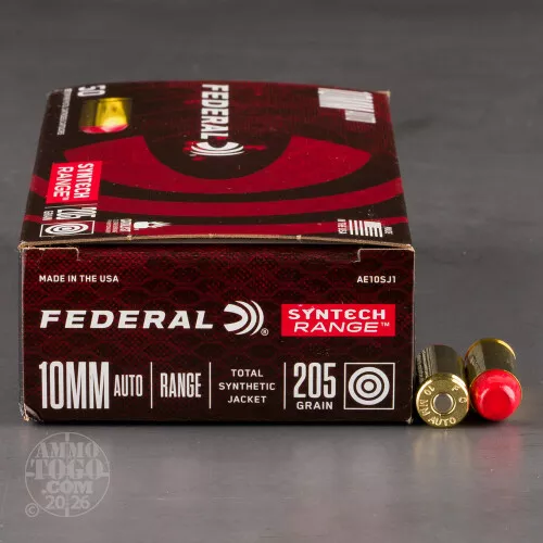 50rds – 10mm Federal Syntech Range 205gr. Total Synthetic Jacket Ammo