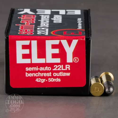 50rds – 22 LR Eley Semi-auto Benchrest Outlaw 42gr. LRN Ammo