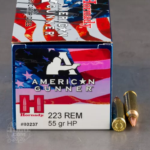 50rds – 223 Rem Hornady American Gunner 55gr. HP Ammo