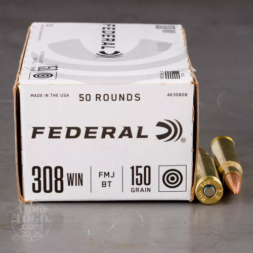 50rds – 308 Win Federal American Eagle 150gr. FMJBT Ammo