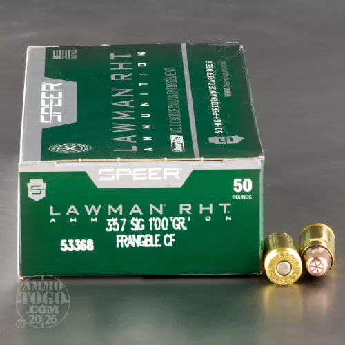 50rds – 357 Sig Speer Lawman 100gr. Frangible Ammo