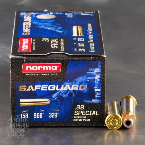 50rds – 38 Special Norma Safeguard 158gr. JHP Ammo
