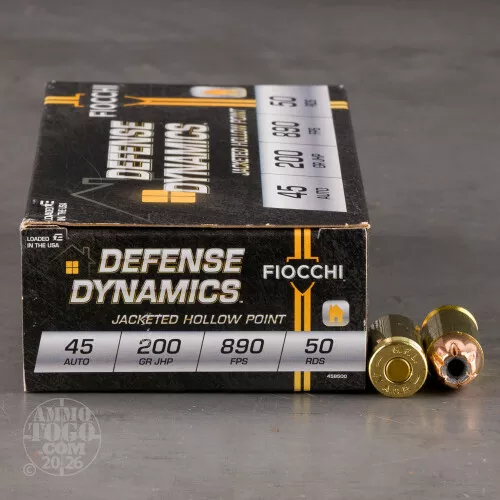 50rds – 45 ACP Fiocchi 200gr. JHP Ammo