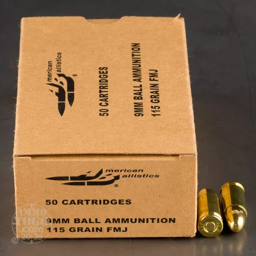 50rds – 9mm American Ballistics 115gr. FMJ Ammo