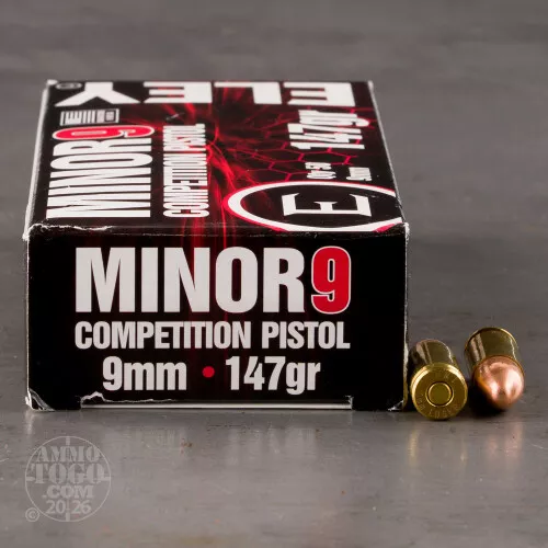 50rds – 9mm Eley Minor9 Competition Pistol 147gr. FMJ Ammo