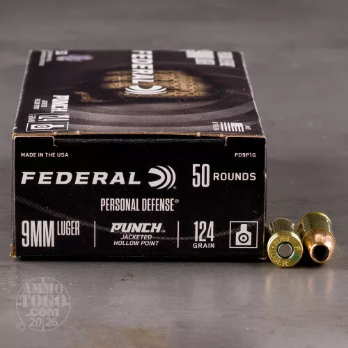 50rds – 9mm Federal Punch 124gr. JHP Ammo