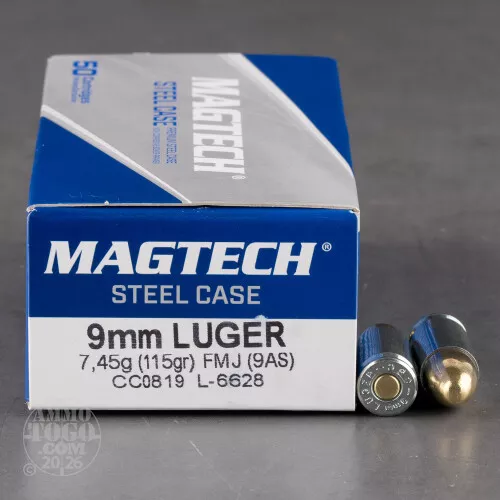 50rds – 9mm Magtech Steel 115gr. FMJ Ammo **STEEL CASES**