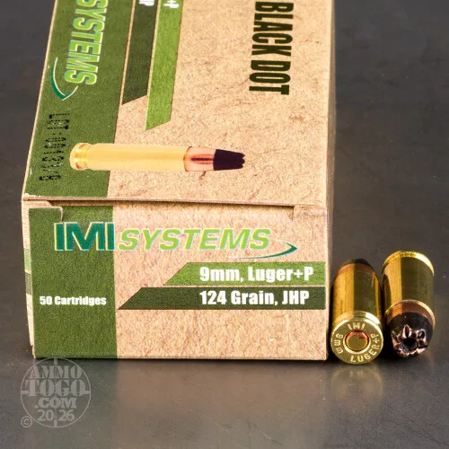 50rds – 9mm +P IMI Black Dot 124gr. JHP Ammo