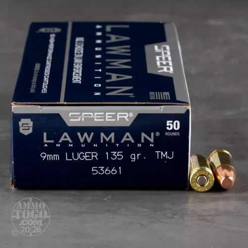 50rds – 9mm Speer Lawman 135gr. TMJ Ammo