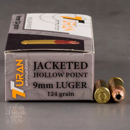 50rds – 9mm Turan 124gr. JHP Ammo