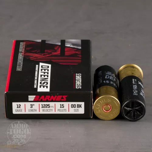 5rds – 12 Gauge Barnes Defense 3" 15 Pellet 00 Buckshot Ammo