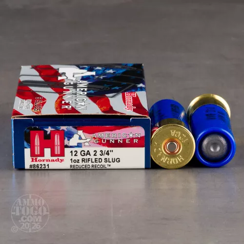 5rds – 12 Gauge Hornady American Gunner Reduced Recoil 2-3/4" 1oz. Rifled Slug Ammo
