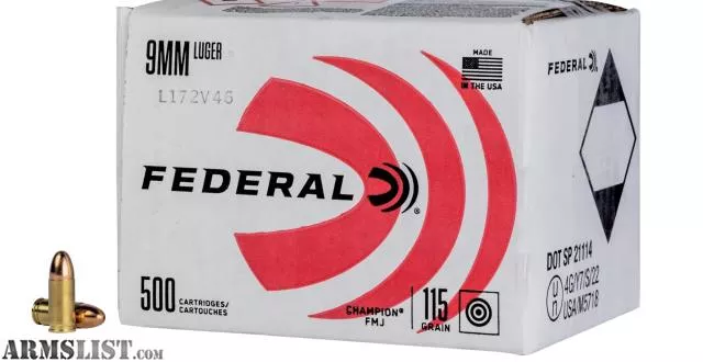 Federal 9mm Luger 115 gr Full Metal Jacket 500 Round Case from KAG Arms near Littleton, Massachusetts, USA