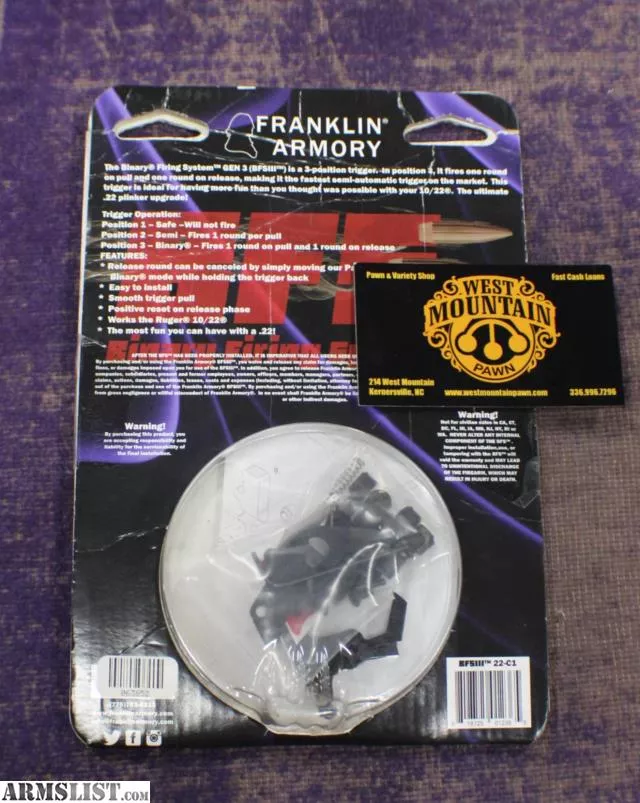 Franklin Armory Gen 3 10/22 BFSIII Trigger from West Mountain Pawn, LLC near West Mountain Pawn Kernersville, Winston Salem, NC