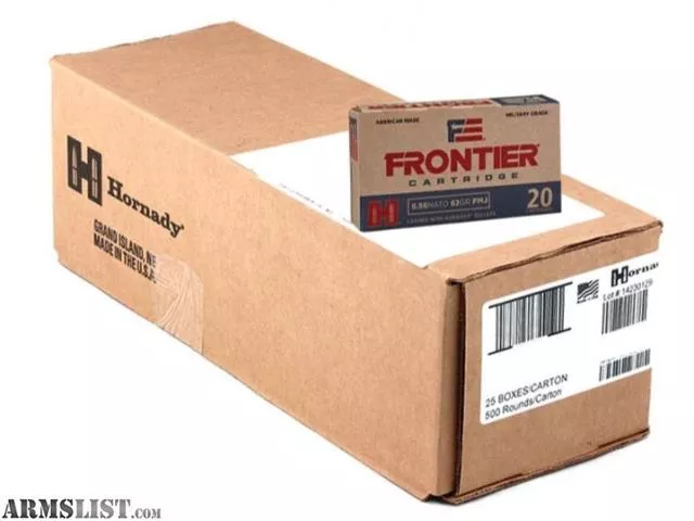 Frontier FR260 5.56x45mm NATO 62 Gr. FMJ 500 Round Case from KAG Arms near Littleton, Massachusetts, USA