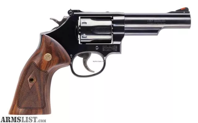 Smith & Wesson 14046 Model 19 Classic Revolver, 357 Mag, 4.25" Bbl, Blued, Checkered Wood Grip, Adj Sights With Red Ramp Frnt, 6 Rnds from PI Outdoors Unlimited near Pine Island, Rochester, MN, MN