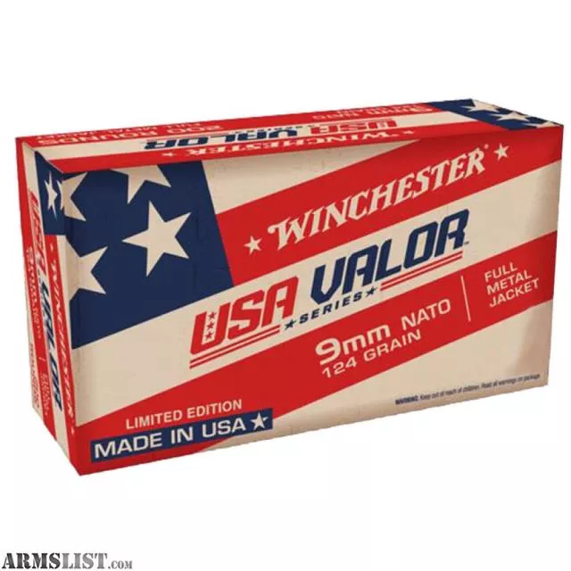 Winchester Ammo USA Valor Handgun 9mm NATO 124 gr Full Metal Jacket (FMJ) 200 Round Box from MICHIANA FIREARMS near PLYMOUTH, Indiana, USA