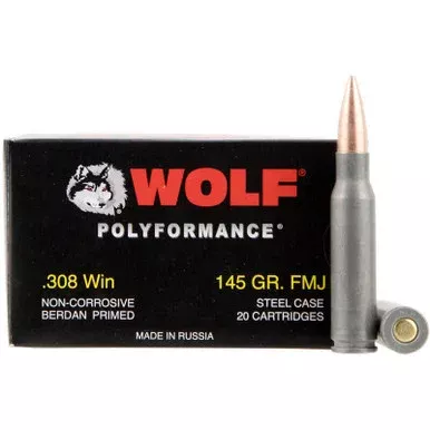Wolf – 308 Win – 145gr FMJ Polyformance – 20rd
