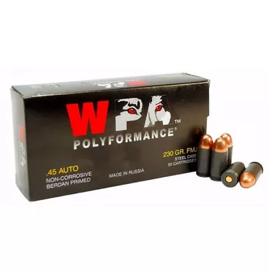 Wolf 45 Auto Ammunition Polyformance 230 Grain Full Metal Jacket 50 rounds