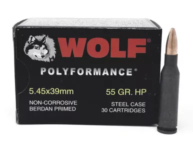 Wolf 5.45x39mm Ammunition WPA Polyformance 55 Grain Hollow Point Case of 750 Rounds
