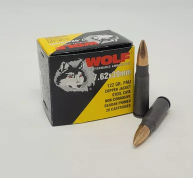 Wolf Performance 7.62x39mm Ammunition WPA76239FMJ122 122 Grain Copper Full Metal Jacket 20 Rounds