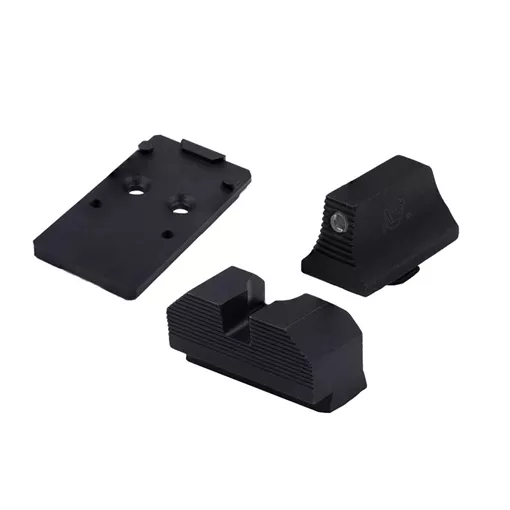 XS Sights Minimalist Optic Plate and Night Sight Set, Fits GLOCK 19 MOS, Converts MOS Footprint to Trijicon RMR, Nitride Finish, Black, Black Rear Sight, Tritium Front Night Sight GL-OM001-SM-2RMR